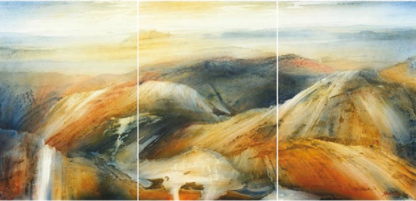 Siegfried Santoni Zyklus Archaische Seenlandschaften, Feinschichtacryl